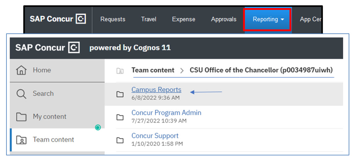 screenshot showing Reports screen