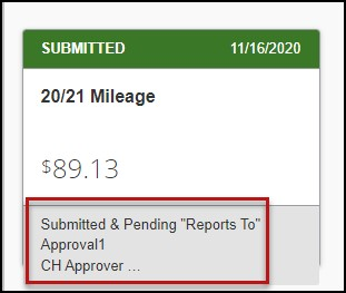 screenshot showing Submitted expense report