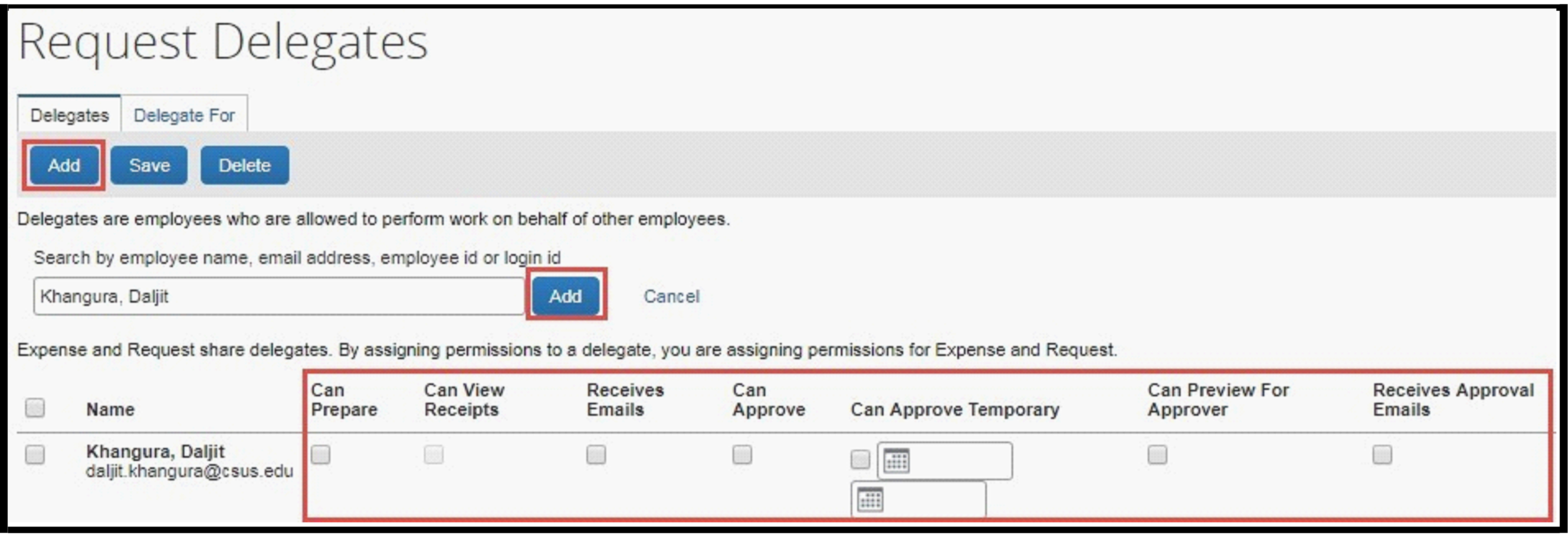 screenshot of request delegates