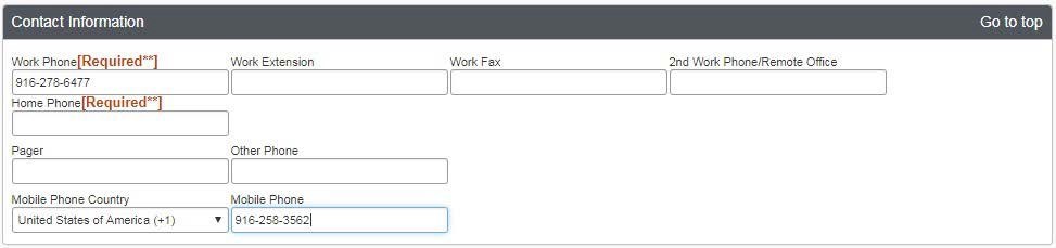 screenshot of contact information