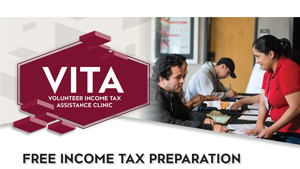 VITA logo with tax preparer and customer