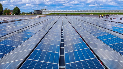 Solar panels over farmland
