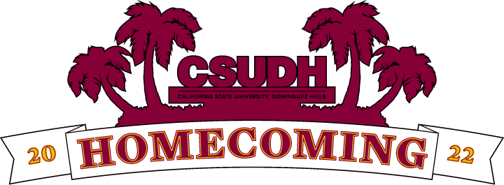 Palm trees and CSUDH sign for Homecoming logo