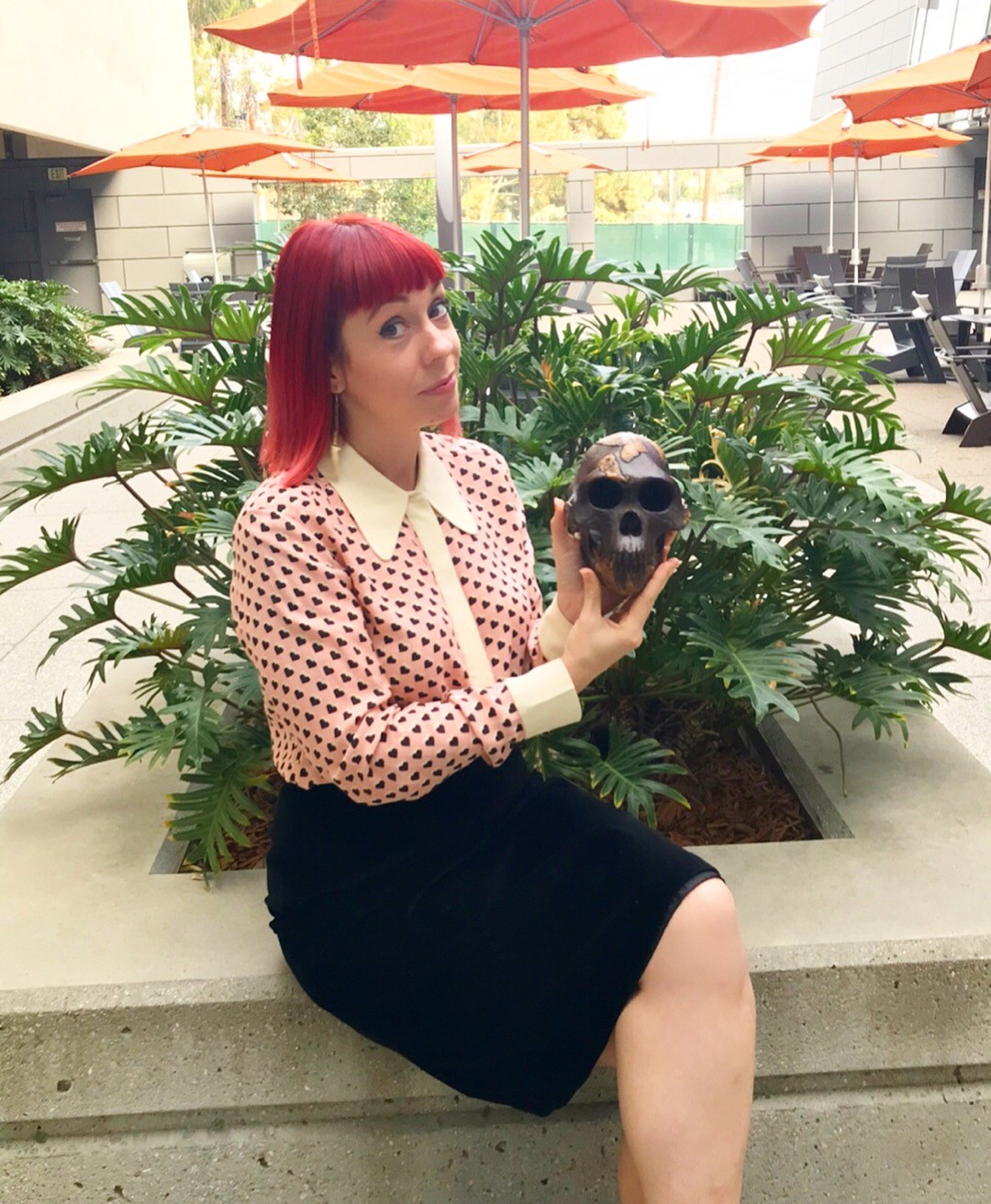 Professor Lacy holding hominin skull