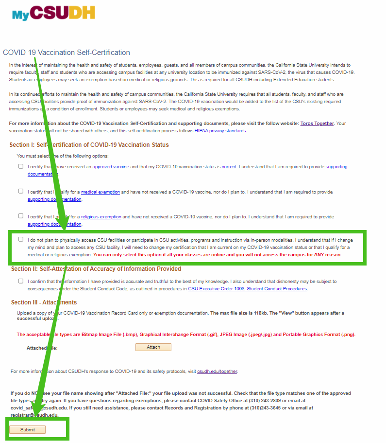 MyCSUDH Students - COVID Self-Certifiication Step 2