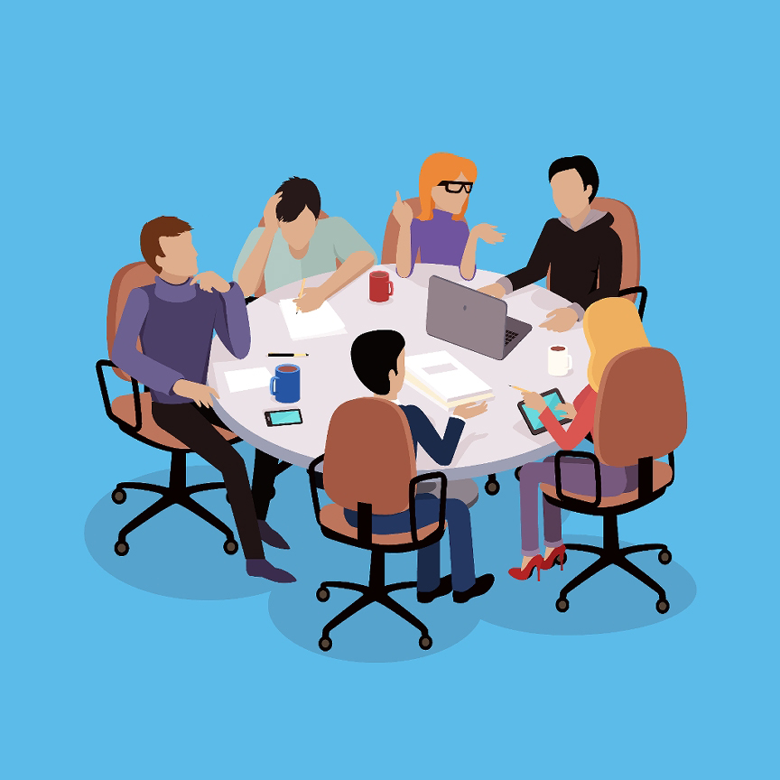 students gathered around a table