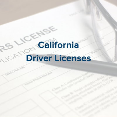 A block with the words "California Driver Licenses."
