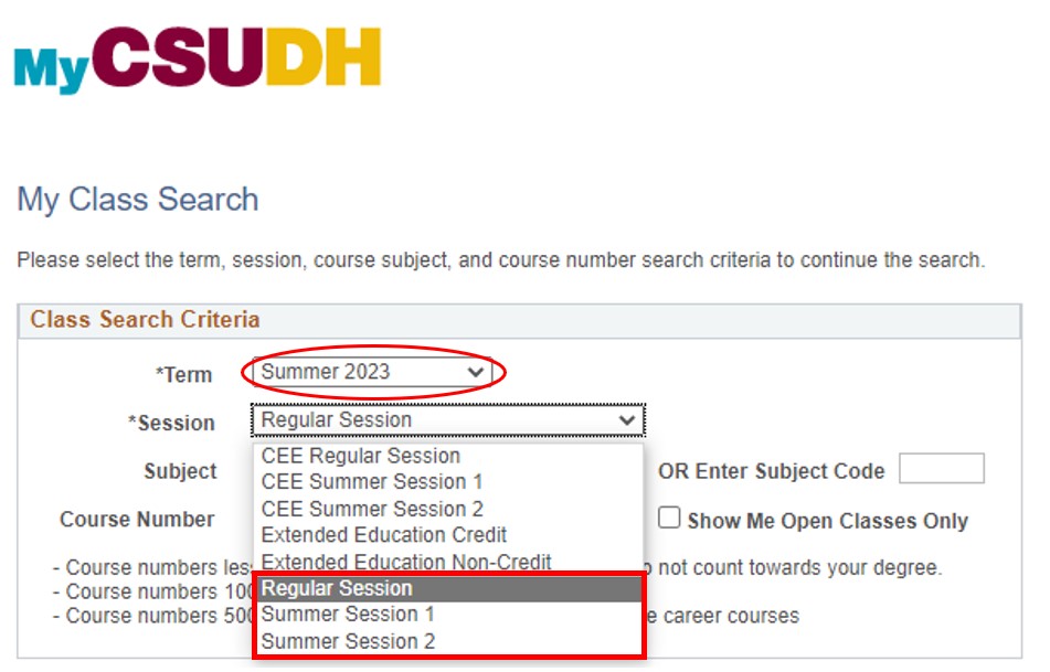 Summer Class Search