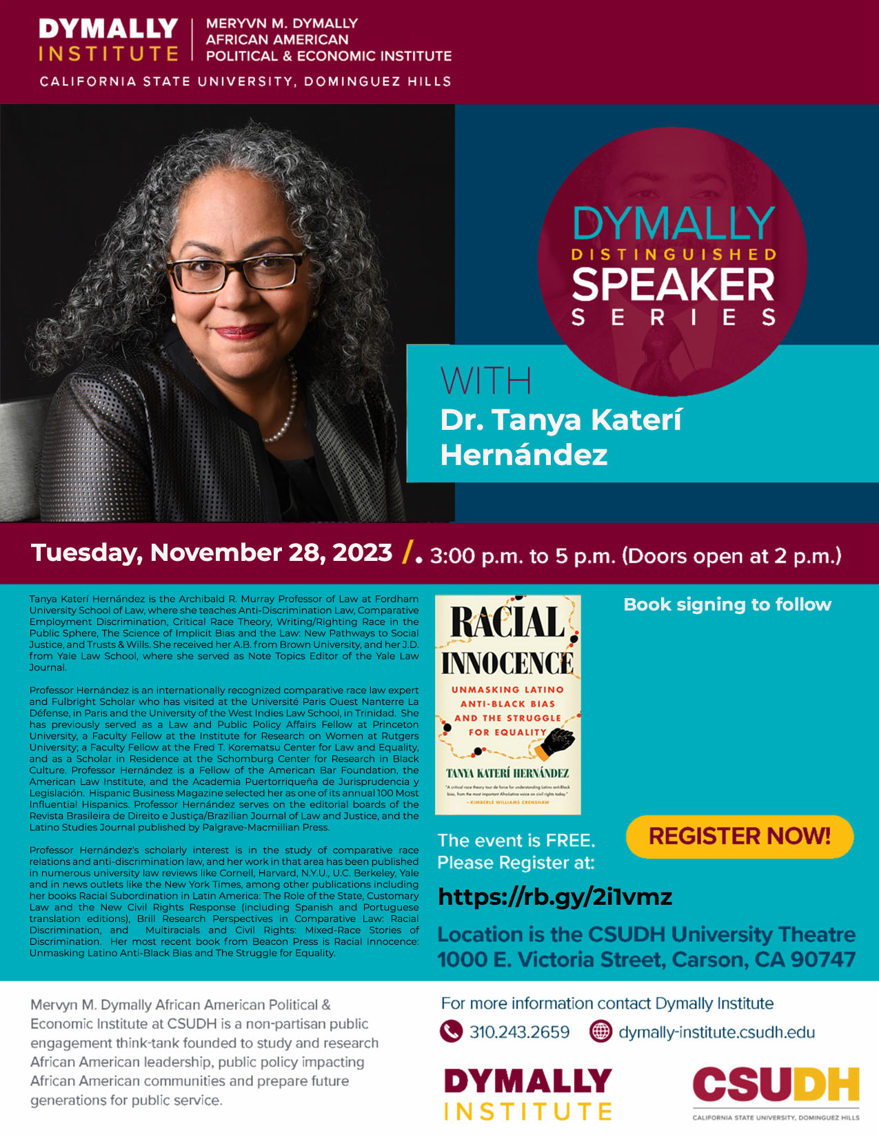 Flyer for Tanya Katari Hernandez distinguished speaker