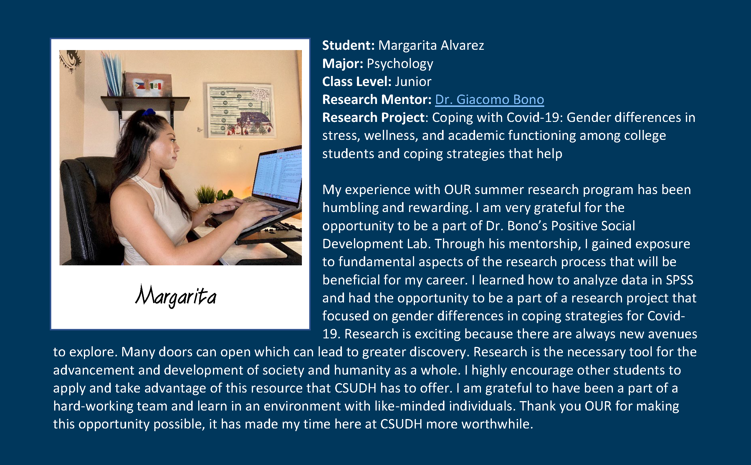 2021 OUR Summer Research Program TESTIMONIALS  (M. Alvarez)