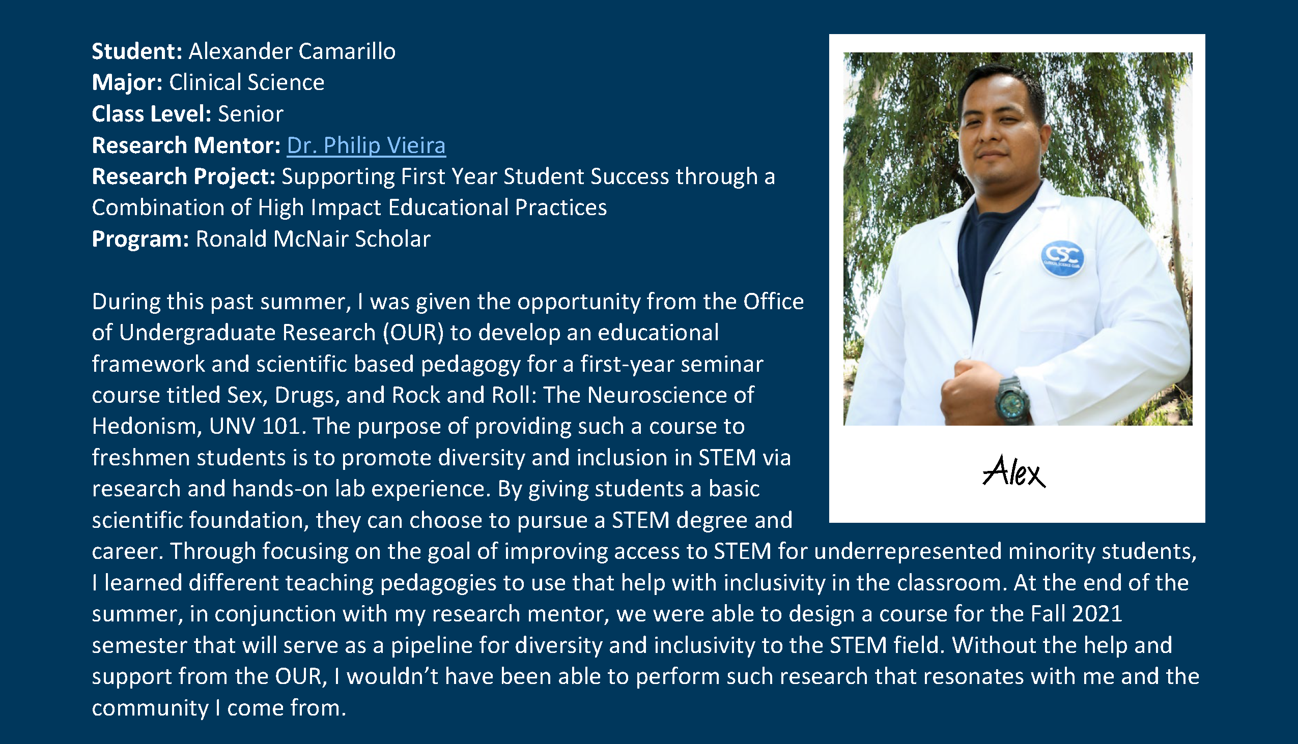 2021 OUR Summer Research Program TESTIMONIALS (A. Camarillo)