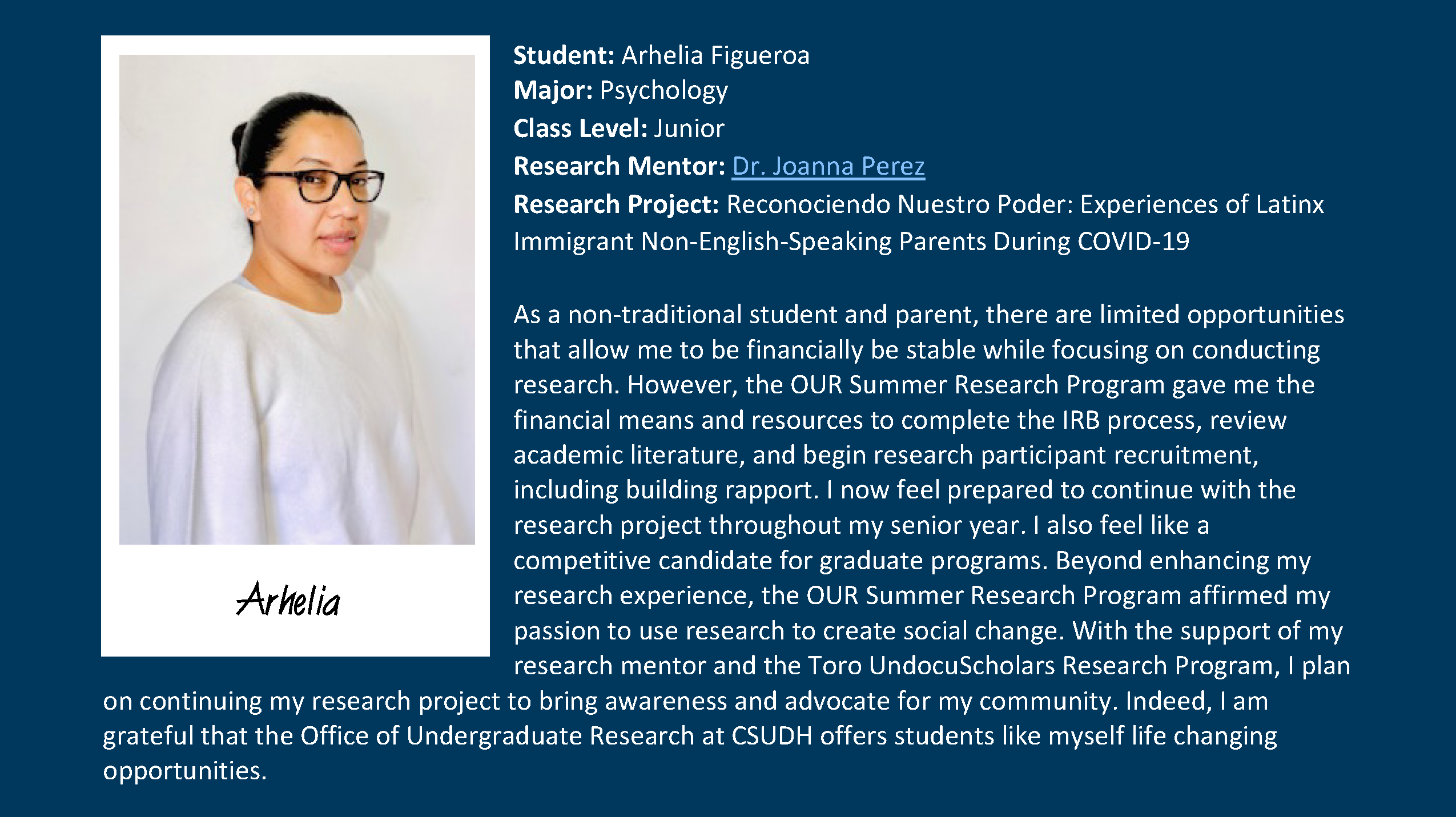 2021 OUR Summer Research Program TESTIMONIALS (A. Figueroa)