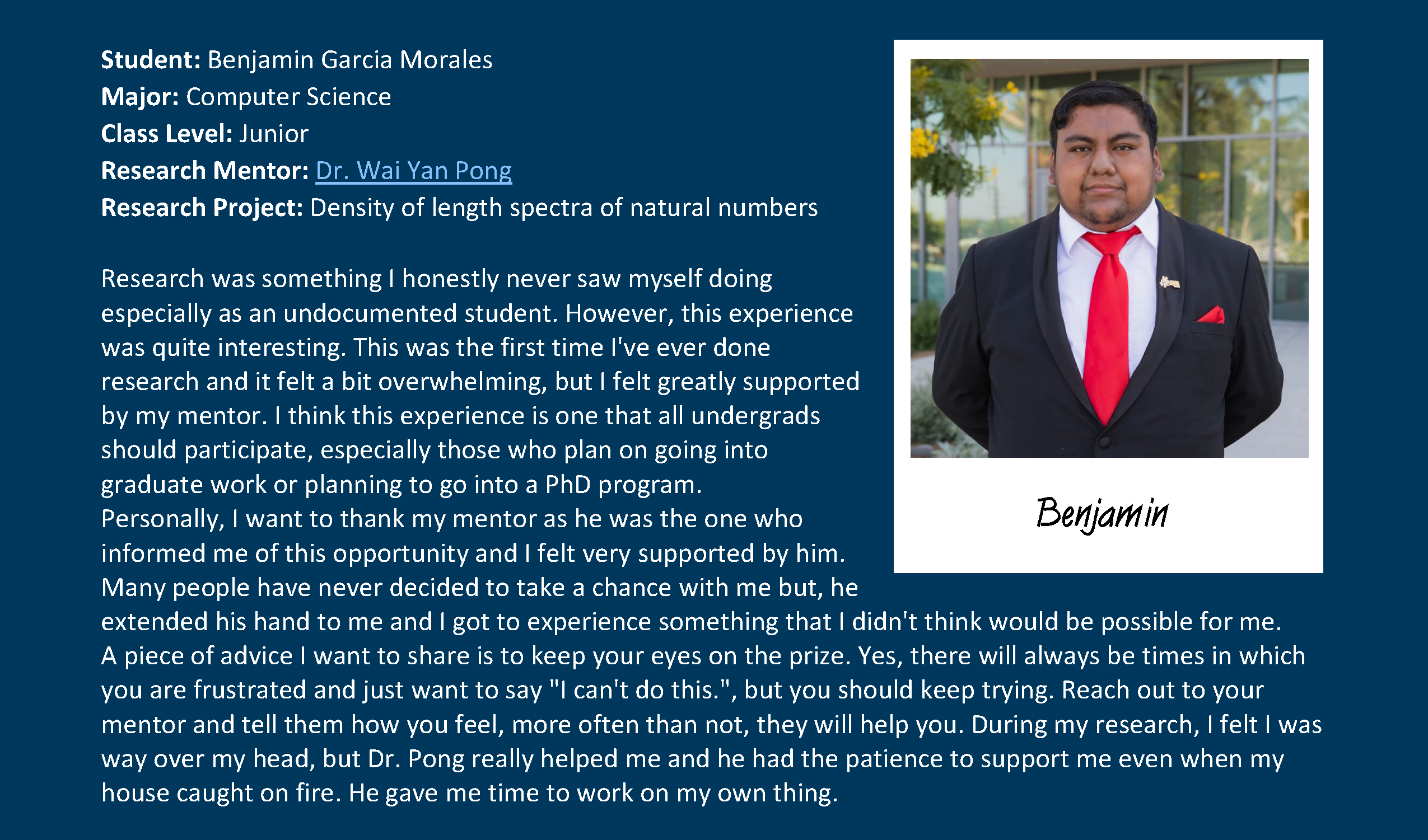 2021 OUR Summer Research Program TESTIMONIALS (B. Garcia Morales)
