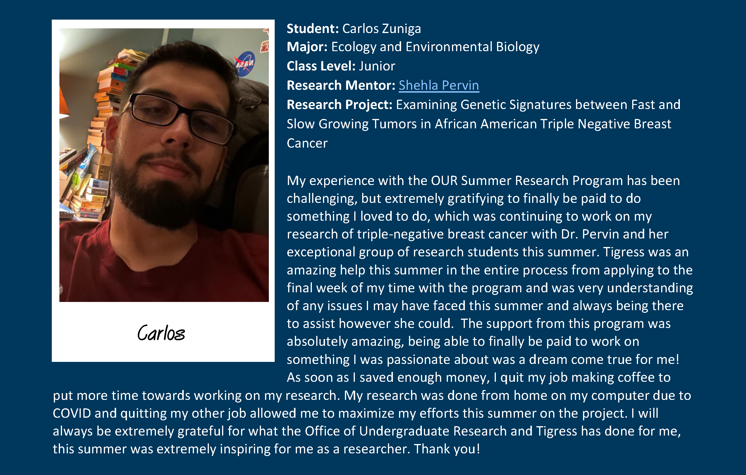 2021 OUR Summer Research Program TESTIMONIALS (C. Zuniga)