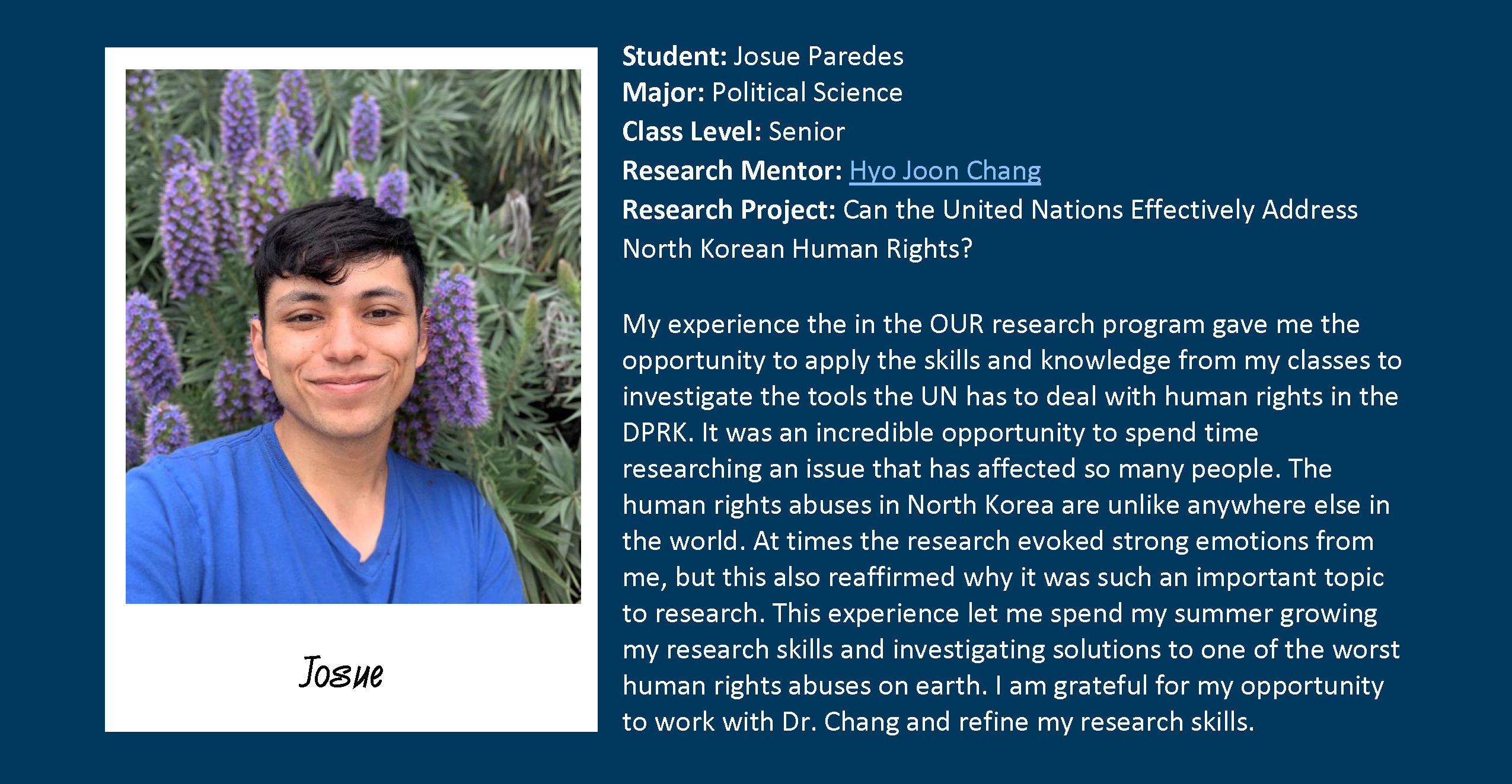 2021 OUR Summer Research Program TESTIMONIALS (J. Paredes)