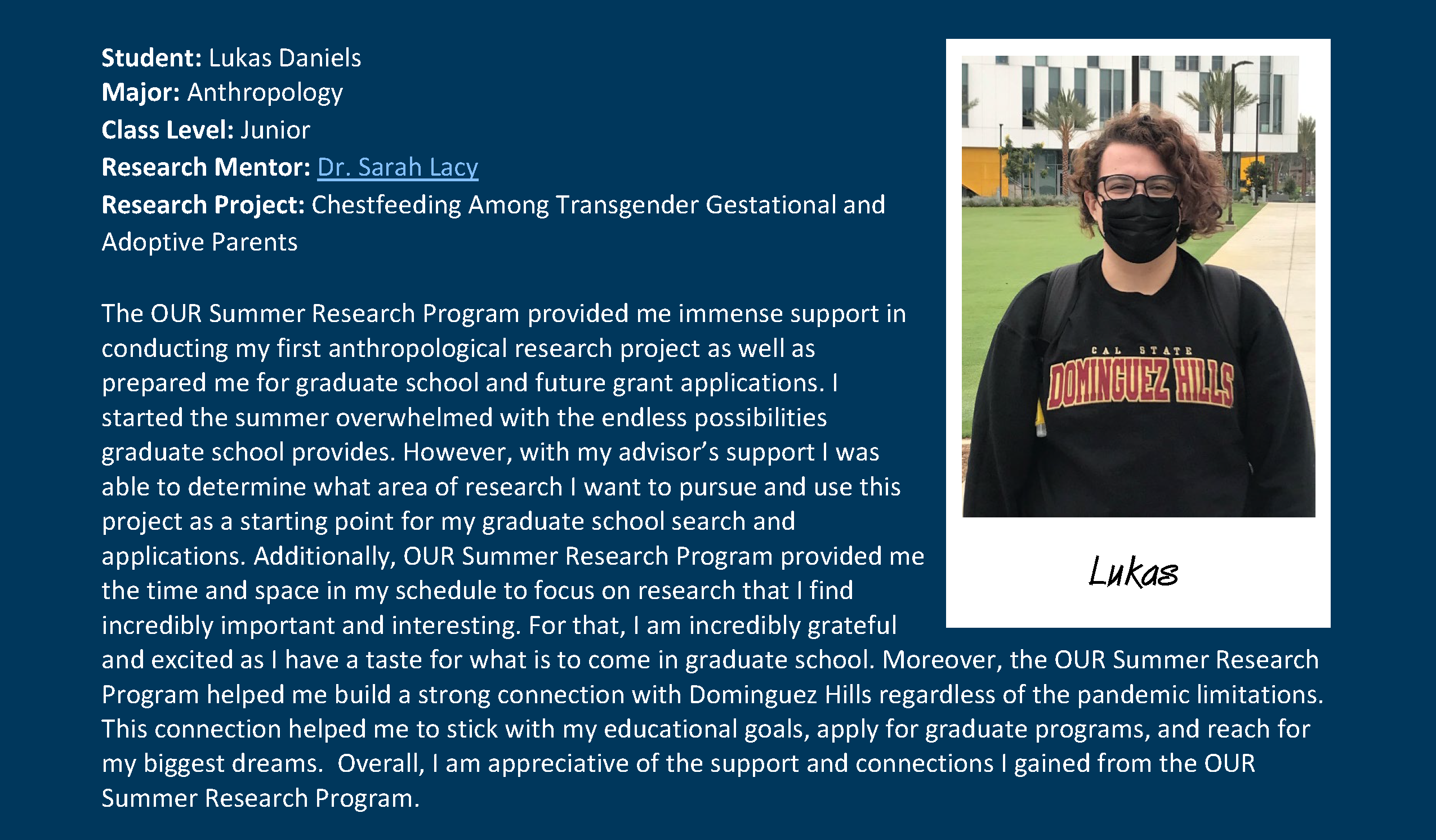 2021 OUR Summer Research Program TESTIMONIALS (L. Daniels)