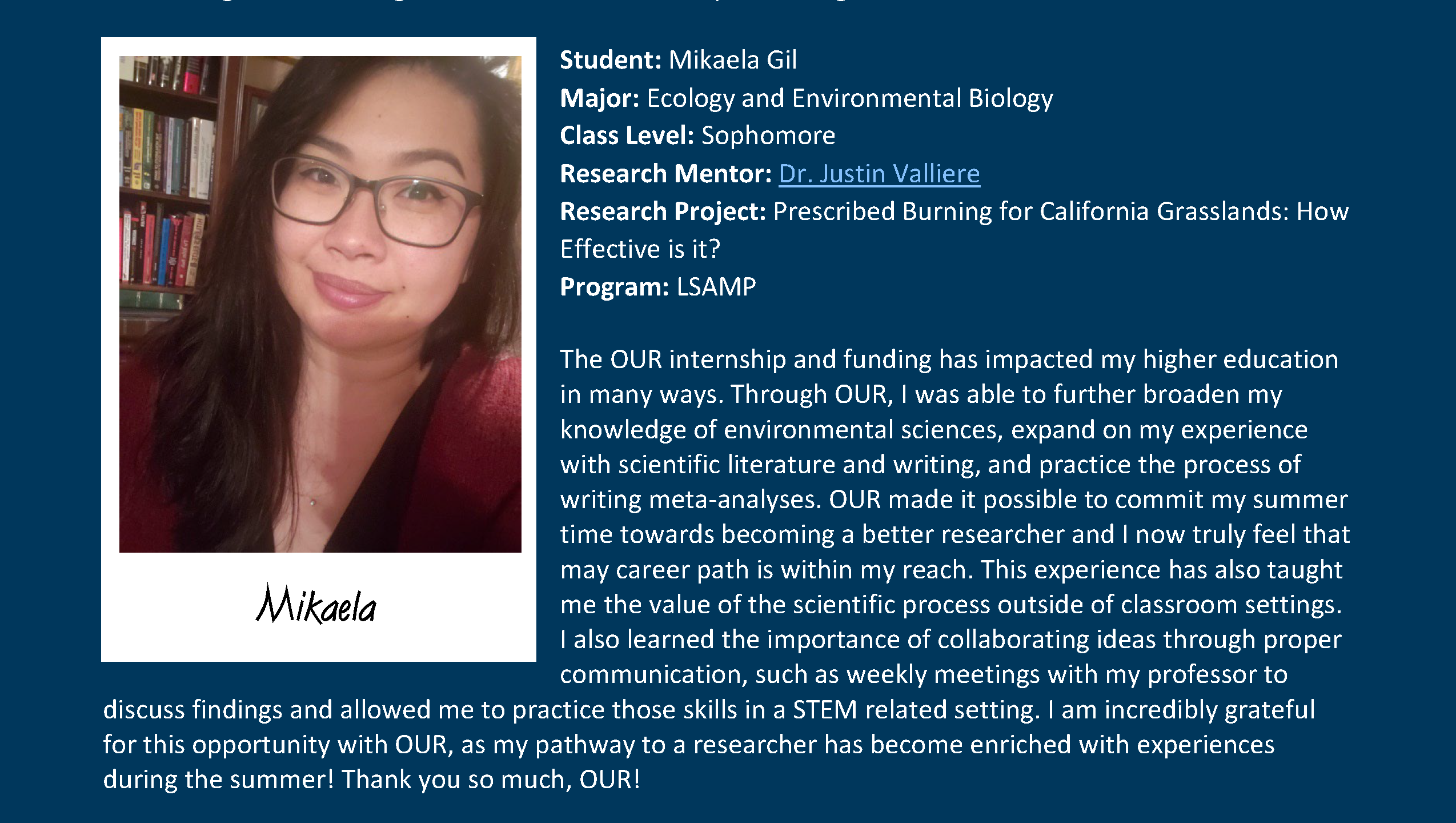 2021 OUR Summer Research Program TESTIMONIALS (M. Gil)