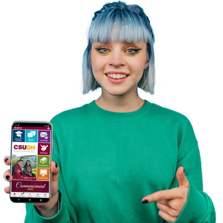 Student holding phone.