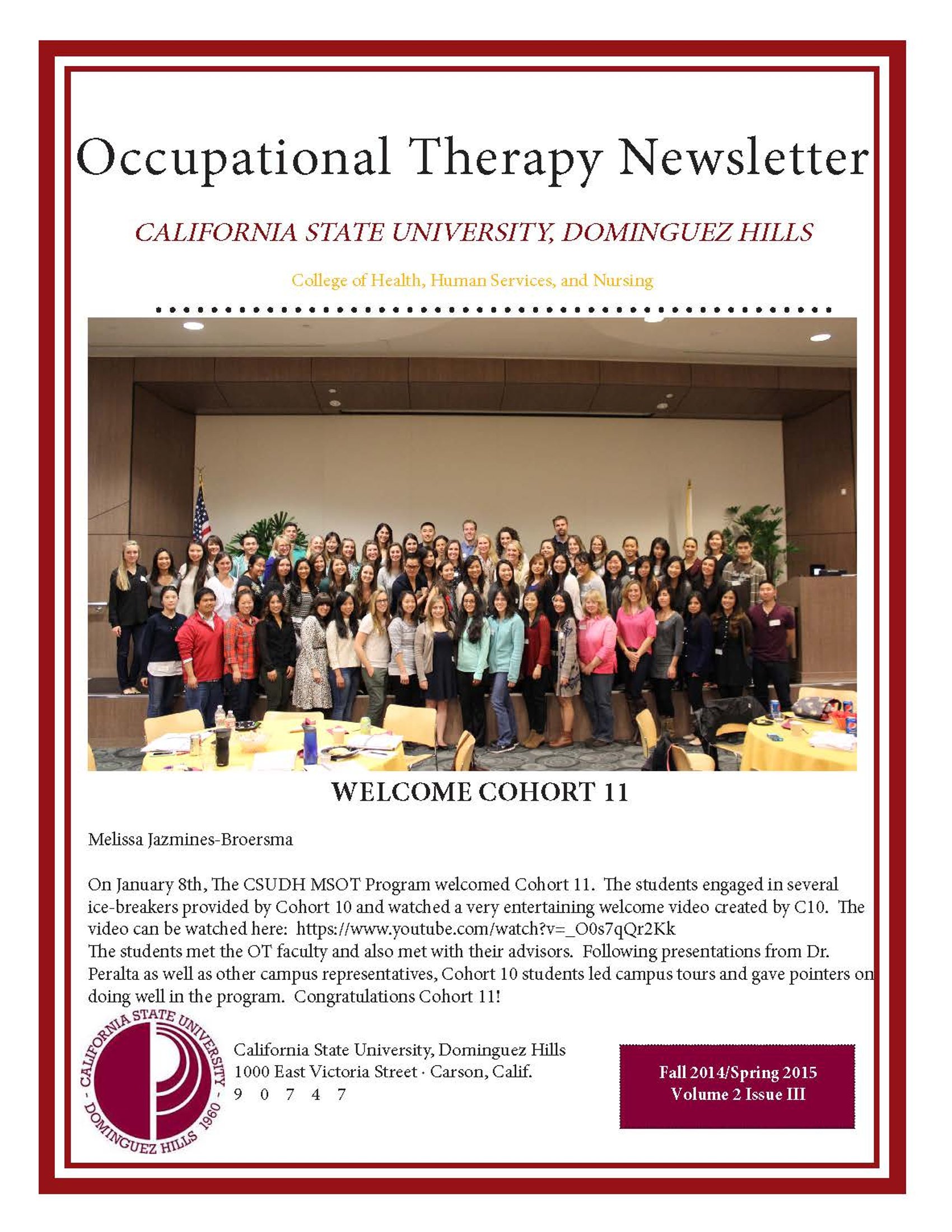 OT Fall 2014/ Spring 2015 Newsletter cover