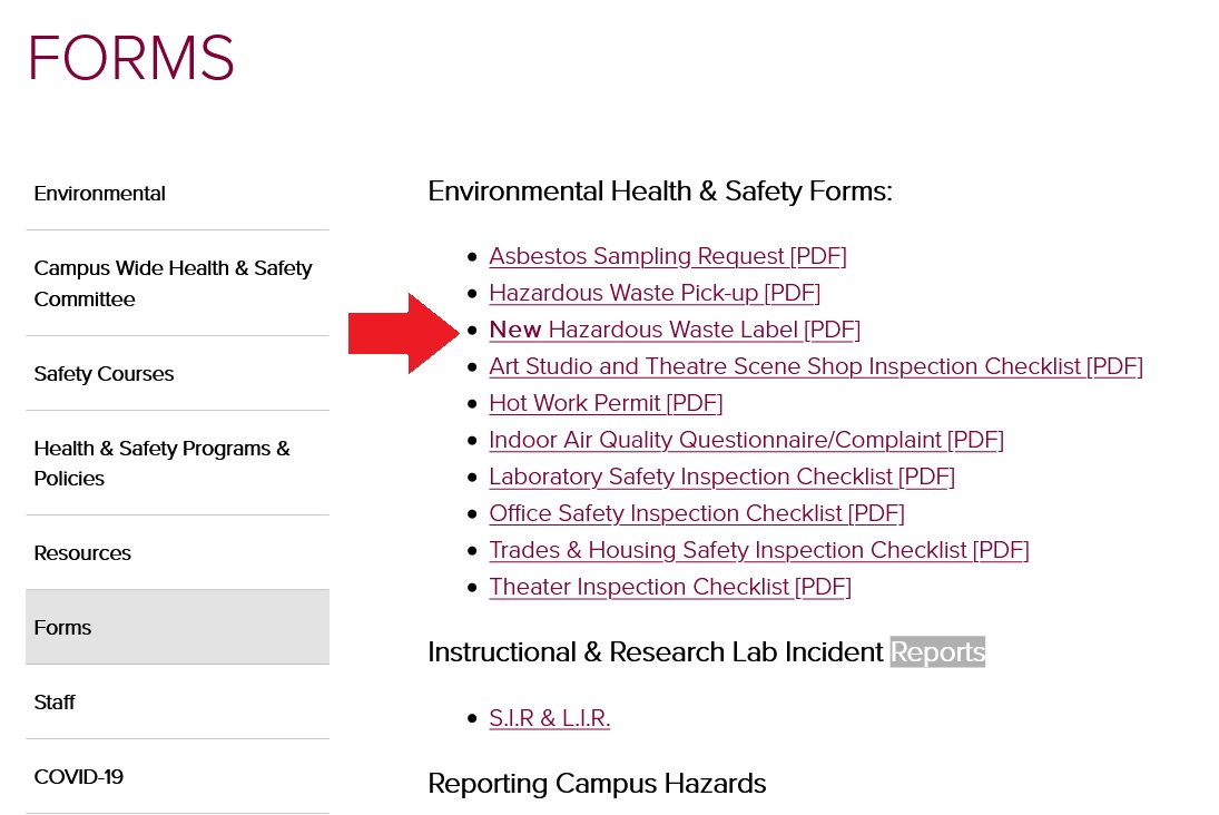 Location of Haz Waste Label