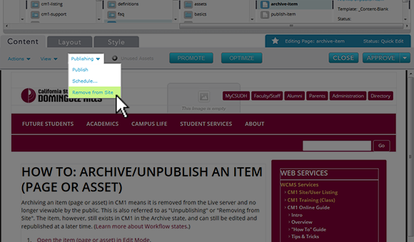 CM1 How to Archive/Unpublish Item