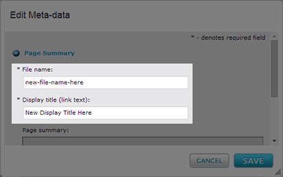 UI - Edit Meta-data Page Summary